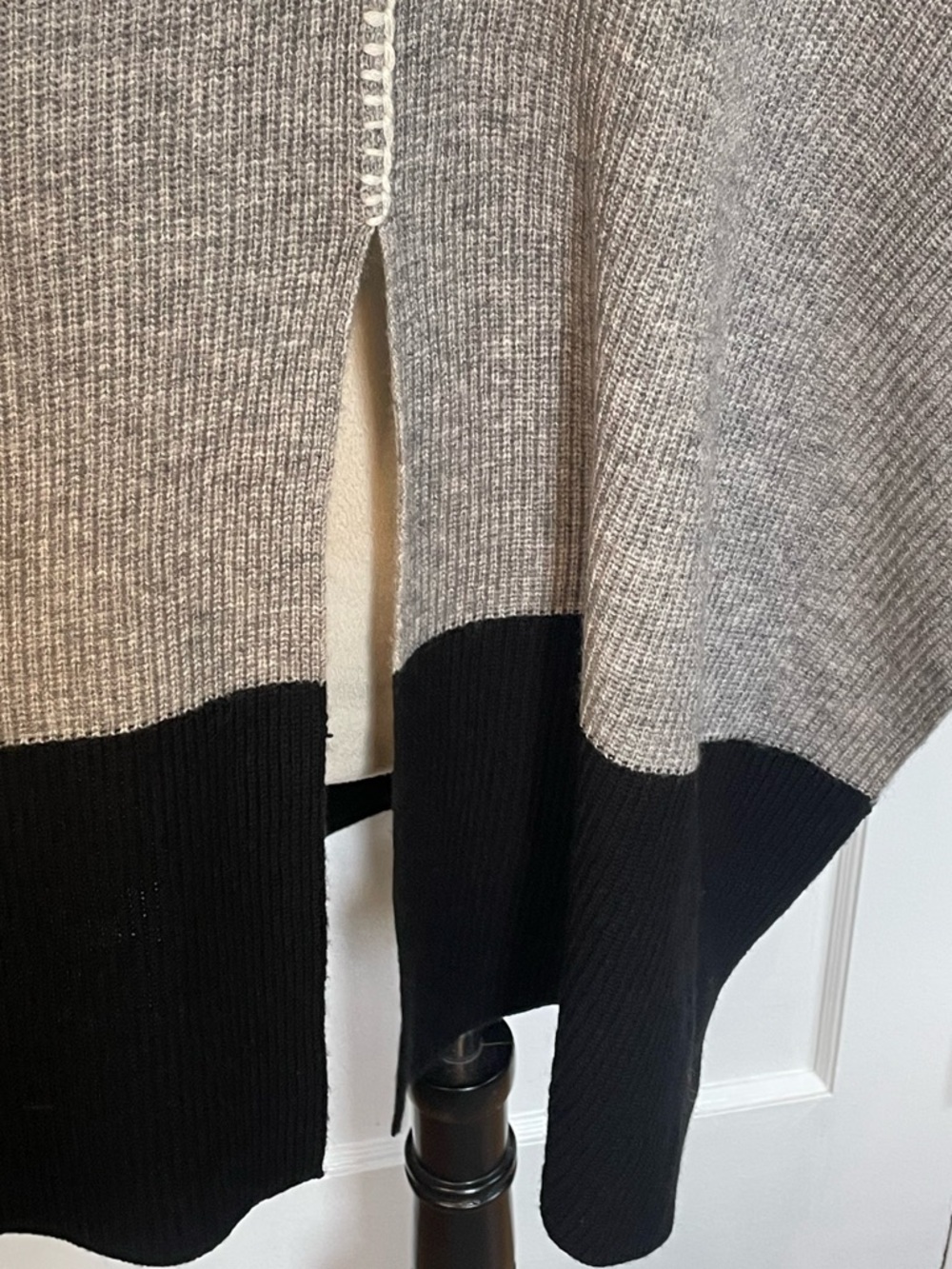 Label + Thread Colorblock V-Neck Knit Poncho Sweater - Gray, Black & Red - Picture 4 of 6